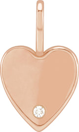 14K Gold Round Natural Diamond Engravable Accented Heart Pendant - Rose Gold