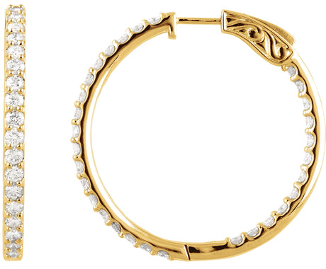 14K Gold Round Lab-Grown Diamond Inside-Outside Hoop Earrings - Yellow Gold