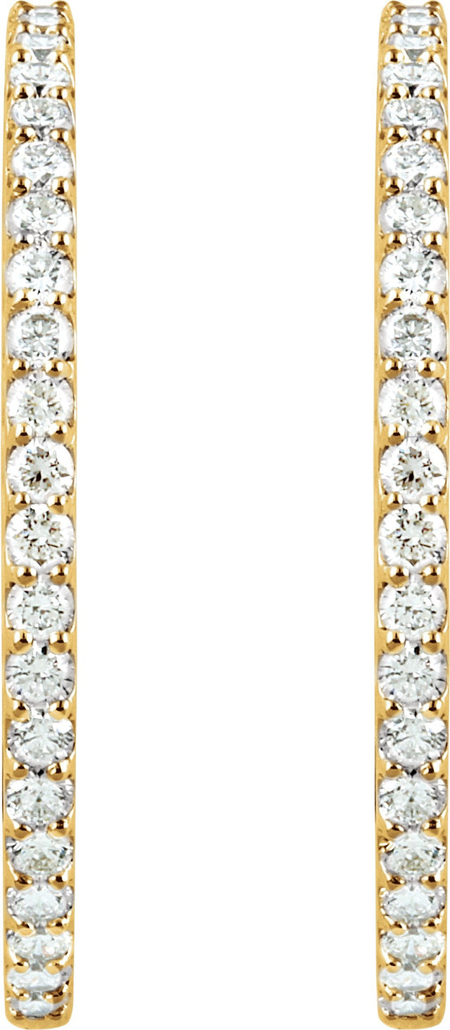 14K Gold Round Lab-Grown Diamond Inside-Outside Hoop Earrings - Yellow Gold - view 3