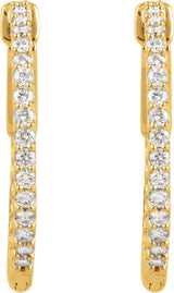 14K Gold Round Lab-Grown Diamond Inside-Outside Hoop Earrings - Yellow Gold - view 2