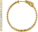14K Gold Round Lab-Grown Diamond Inside-Outside Hoop Earrings - Yellow Gold