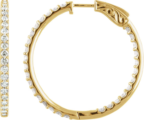 14K Gold Round Lab-Grown Diamond Inside-Outside Hoop Earrings - Yellow Gold