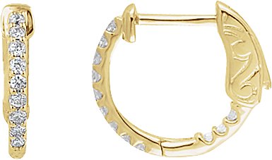 14K Gold Round Natural Diamond Inside-Outside Hoop Earrings – 1.3-2.6mm Stones - Yellow Gold
