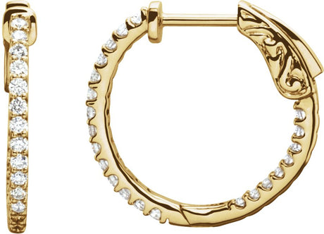 14K Gold Round Lab-Grown Diamond Inside-Outside Hoop Earrings - Yellow Gold