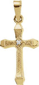 14K Gold Round Natural Diamond Hollow Solitaire Cross Pendant