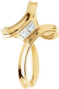 14K Gold Square Natural Diamond Accented Cross Pendant - Yellow Gold