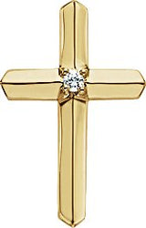 14K Gold Round Natural Diamond Solitaire Cross Pendant – 2mm Stones - Yellow Gold