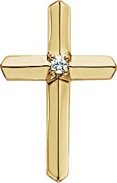 14K Gold Round Natural Diamond Solitaire Cross Pendant – 2mm Stones - Yellow Gold