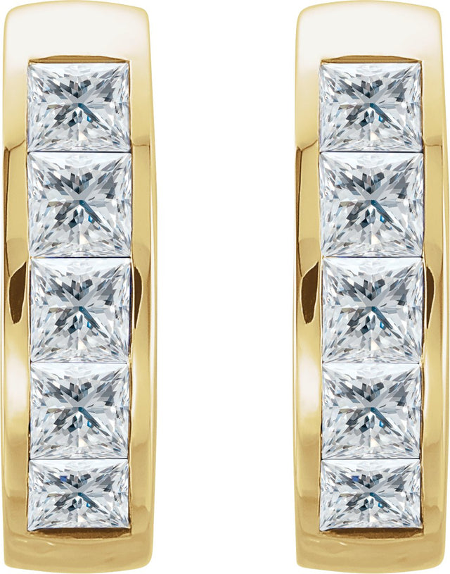 14K Gold Square Natural Diamond Channel-Set Hoop Earrings - Yellow Gold - view 2