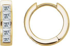 14K Gold Square Natural Diamond Channel-Set Hoop Earrings - Yellow Gold