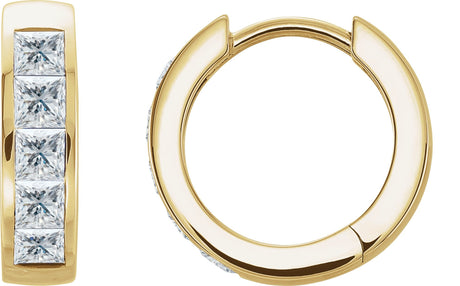 14K Gold Square Natural Diamond Channel-Set Hoop Earrings - Yellow Gold