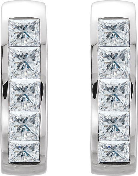 Platinum Square Natural Diamond Channel-Set Hoop Earrings - view 2