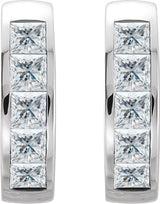 14K Gold Square Natural Diamond Channel-Set Hoop Earrings - White Gold - view 2