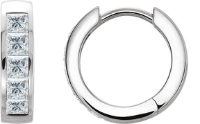 Platinum Square Natural Diamond Channel-Set Hoop Earrings