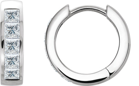 Platinum Square Natural Diamond Channel-Set Hoop Earrings