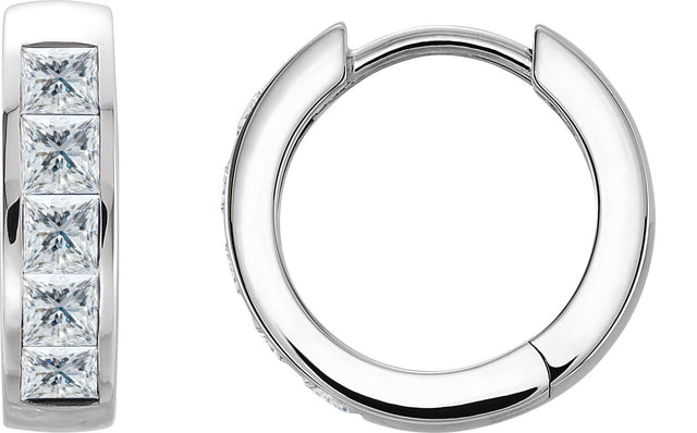 Platinum Square Natural Diamond Channel-Set Hoop Earrings