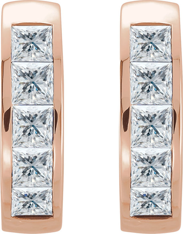 14K Gold Square Natural Diamond Channel-Set Hoop Earrings - Rose Gold - view 2