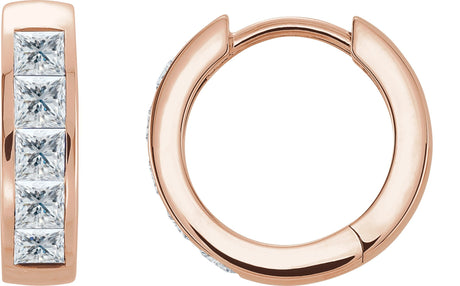 14K Gold Square Natural Diamond Channel-Set Hoop Earrings - Rose Gold