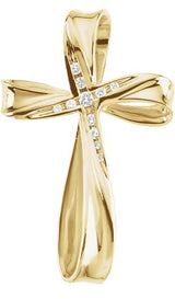 14K Gold Round Natural Diamond Accented Cross Pendant – 1/10 CTW - Yellow Gold