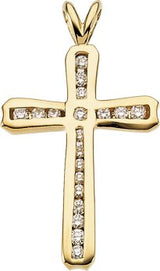 14K Gold Round Natural Diamond Cross Pendant – 1/4 CTW