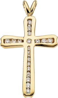 14K Gold Round Natural Diamond Cross Pendant – 1/4 CTW