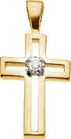 14K Gold Round Natural Diamond Accented Cross Pendant – 1.7mm Stones