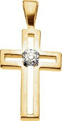 14K Gold Round Natural Diamond Accented Cross Pendant – 1.7mm Stones
