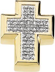 14K Gold Round Natural Diamond Accented Cross Pendant – 1.3mm Stones