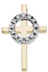 14K Gold Round Natural Diamond Accented Cross Pendant – 1/8 CTW