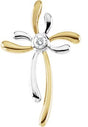 14K Gold Round Natural Diamond Cross Pendant – 3mm Stones - Two-Tone