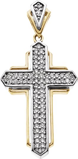 14K Gold Round Natural Diamond Cross Pendant – 5/8 CTW