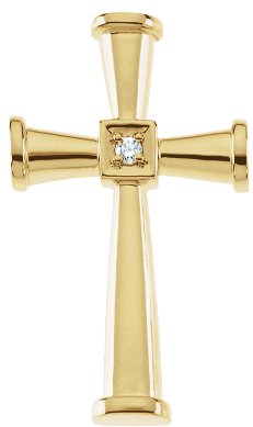 14K Gold Round Natural Diamond Cross Pendant – 0.03 CTW - White Gold