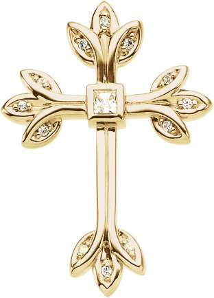 14K Gold Square Natural Diamond Accented Cross Pendant – 1/4 CTW