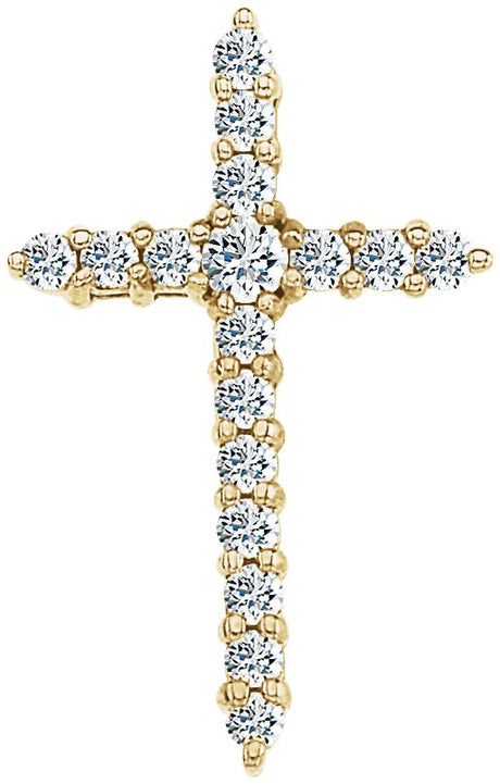 14K Gold Round Lab-Grown Diamond Accented Cross Pendant - Yellow Gold