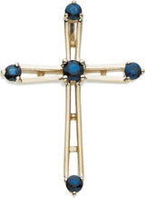 14K Gold Round Natural Blue Sapphire Cross Pendant II