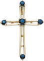 14K Gold Round Natural Blue Sapphire Cross Pendant II