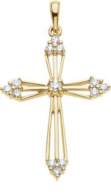 14K Gold Round Natural Ruby Accented Cross Pendant - view 2