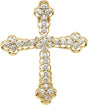 14K Gold Round Natural Diamond Accented Cross Pendant – 2.4mm Stones - Yellow Gold