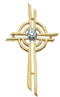 14K Gold Round Natural Ruby Cross Pendant IV - view 2