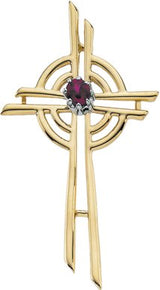 14K Gold Round Natural Ruby Cross Pendant IV