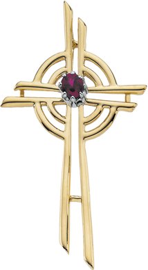 14K Gold Round Natural Ruby Cross Pendant IV