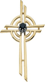14K Gold Round Natural Blue Sapphire Cross Pendant III
