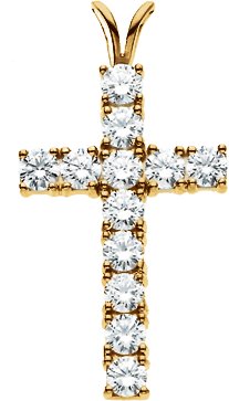 14K Gold Round Lab-Grown Diamond Accented Cross Pendant – 1 1/4 CTW - Yellow Gold