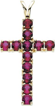 14K Gold Round Natural Ruby Accented Cross Pendant II - Yellow Gold