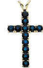 14K Gold Round Natural Blue Sapphire Accented Cross Pendant II - Yellow Gold