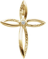 14K Gold Round Natural Diamond Solitaire Cross Pendant – 0.03 CTW · 2mm Stones