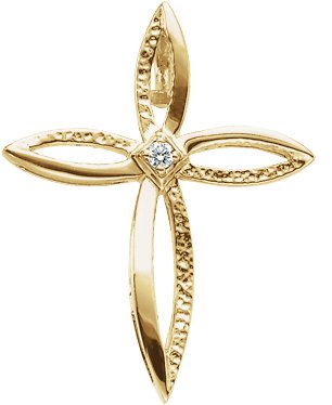 14K Gold Round Natural Diamond Solitaire Cross Pendant – 0.03 CTW · 2mm Stones