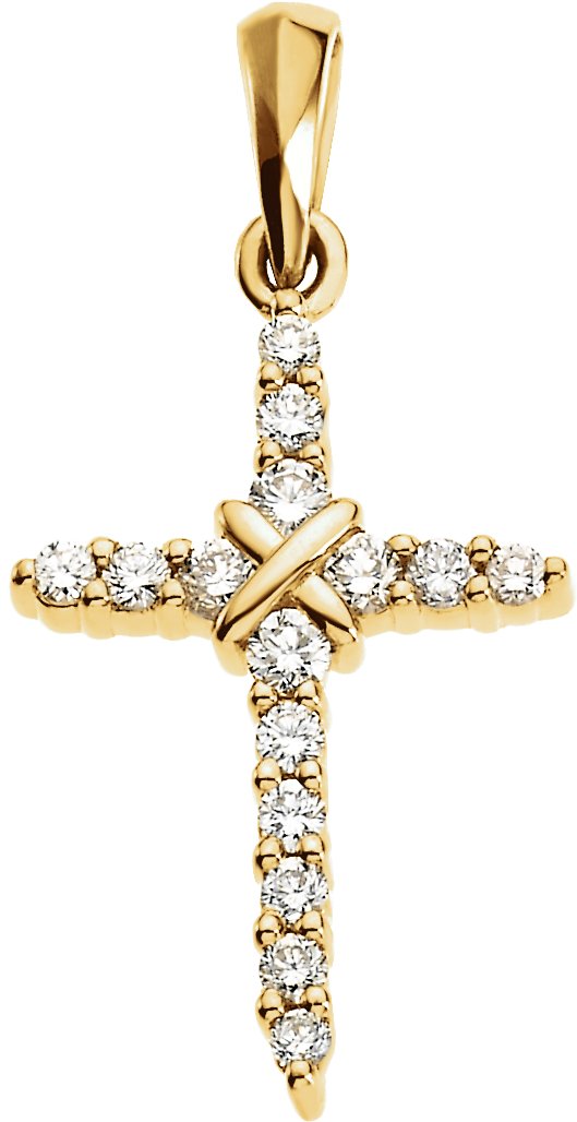 14K Gold Round Natural Diamond Accented Cross Pendant – 1/5 CTW - Yellow Gold