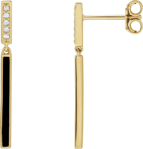 14K Gold Round Natural Diamond Enamel Bar Earrings - Yellow Gold