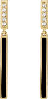 14K Gold Round Natural Diamond Enamel Bar Earrings - Yellow Gold - view 2